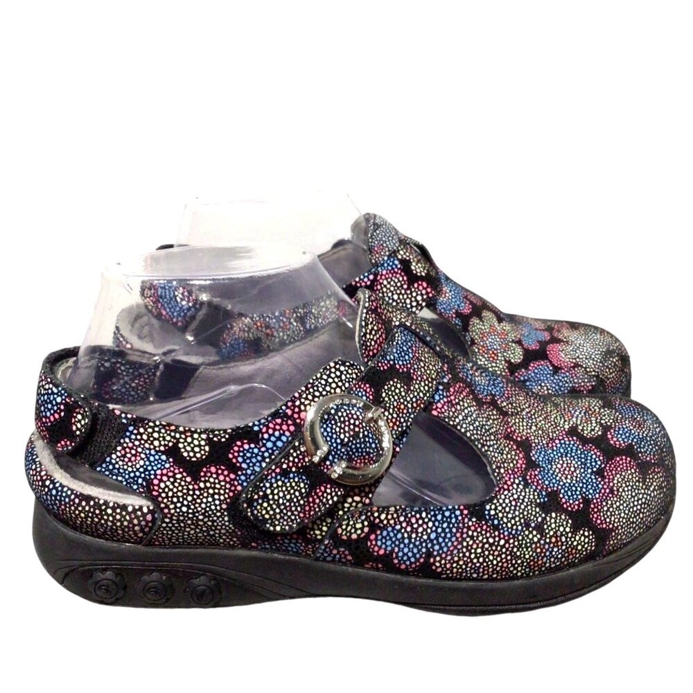 THERAFIT Mary Jane Clogs 37 Chloe Flower Adjustable Leather Floral Print 6.5 - 7